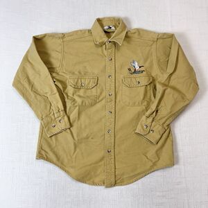 70s 80s Black Duck Chamois Cloth Flannel Button Up Shirt S Vtg Gold Yellow USA
